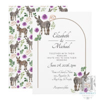 Convite de Casamento Roxo Floral Burro Rústico