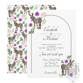 Convite de Casamento Roxo Floral Burro Rústico