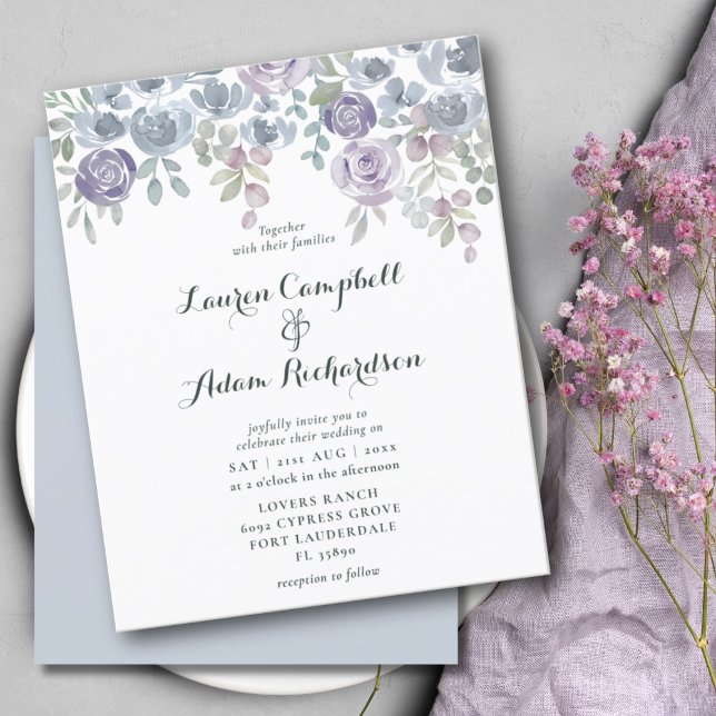 Convite de Casamento Roxo Floral e Eucalipto Econô (Criador carregado)
