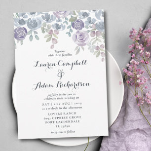 Convite de Casamento Roxo Floral e Eucalipto Rústi
