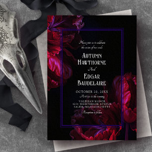 Convite de Casamento Roxo Floral Gótico Moody
