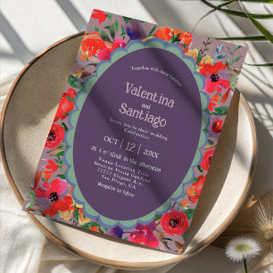 Convite de casamento roxo floral mexicano chic