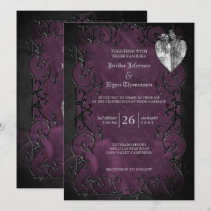 Convite de casamento roxo gótico elegante de hallo