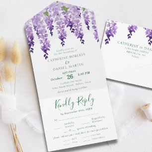 Convite de Casamento Roxo Lavanda Aquarela Wisteri