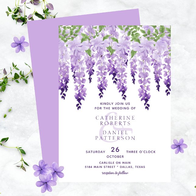 Convite de Casamento Roxo Lavanda com Wisteria em  (Criador carregado)