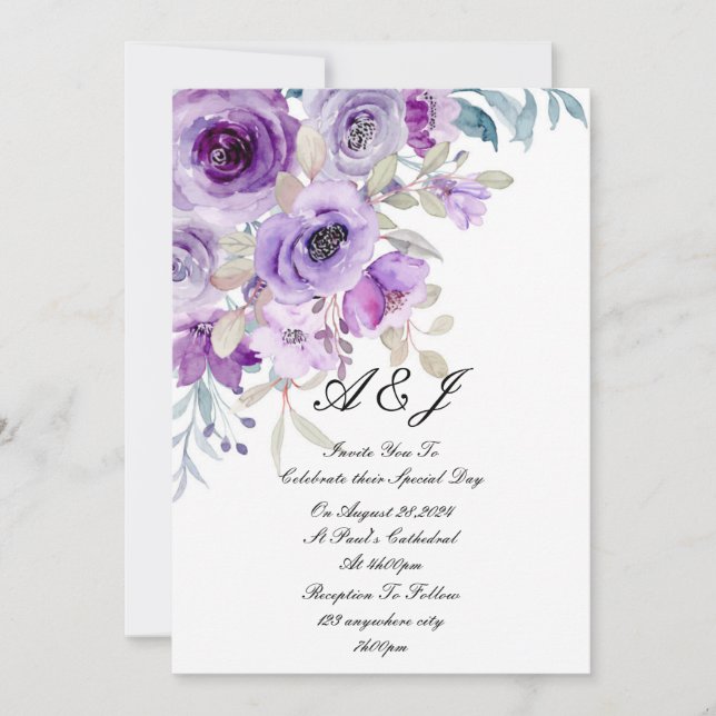 convite de casamento roxo lilás bonito (Frente)