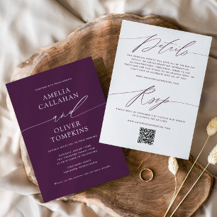 Convite de Casamento Roxo Minimalista Frente e Ver
