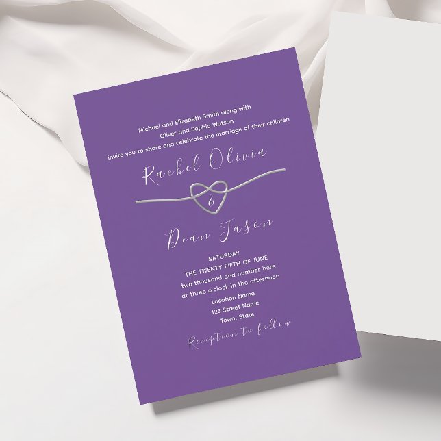Convite de casamento Roxo Moderno Minimalista (Criador carregado)