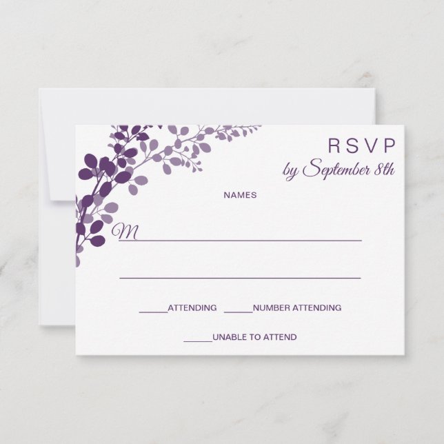 Convite de Casamento Roxo Pequeno RSVP / Cartão de (Frente)