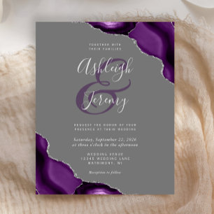 Convite de Casamento Roxo Prata Ágata Cinza Orçame