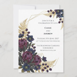 Convite de Casamento Roxo Protea Amora