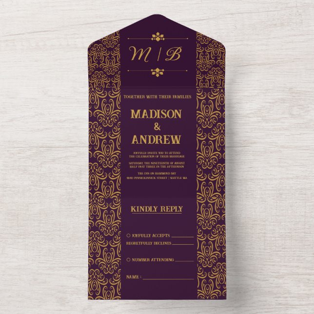 Convite de casamento roxo real (Inside)
