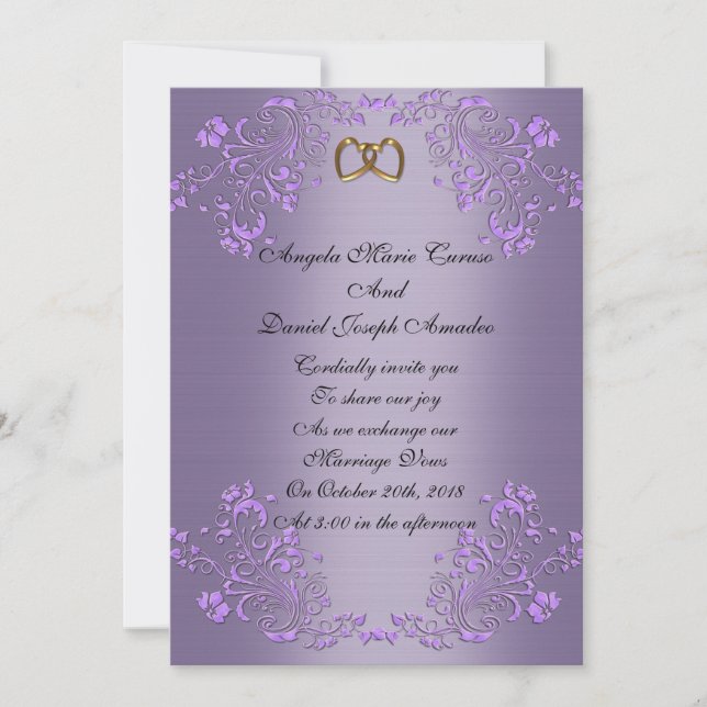 Convite de casamento roxo Satin (Frente)