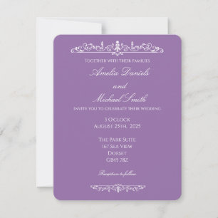 Convite de Casamento Roxo Vintage Elegante Regênci
