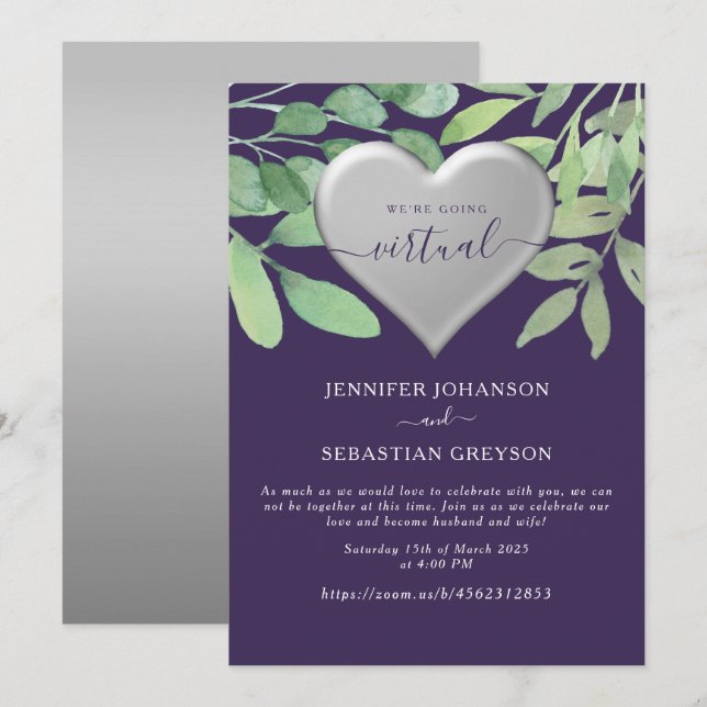Convite de Casamento Roxo Zoom (Frente/Verso)