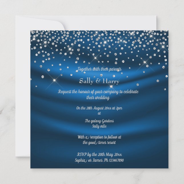 Convite de casamento Royal Blue Diamantes (Frente)