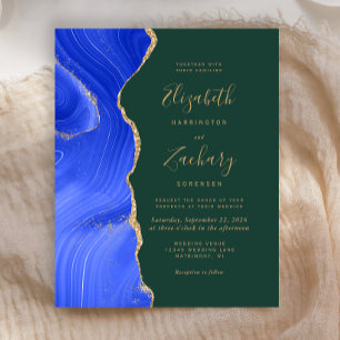 Convite de Casamento Royal Blue Gold Agate Verde O