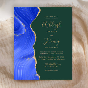 Convite de Casamento Royal Blue Gold Agate Verde O