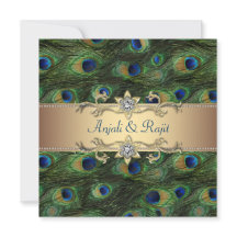 Convite de Casamento Royal Indian Peacock Verde Es