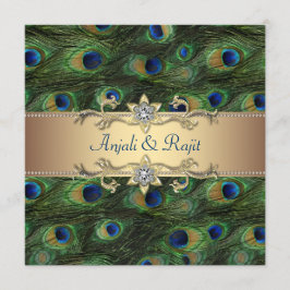 Convite de Casamento Royal Indian Peacock Verde Es