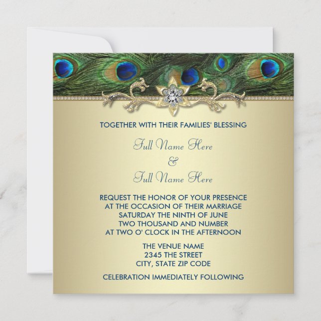 Convite de Casamento Royal Indian Peacock Verde Es (Frente)