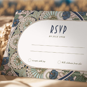 Convite de Casamento RSVP Azul Marinho Estilo Art 