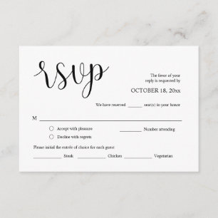 Convite de Casamento RSVP, Cartão de Opções de Ref