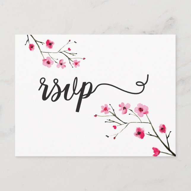 Convite de Casamento RSVP com Flor de Cerejeira em (Frente)