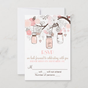 Convite de Casamento RSVP com Potes de Mason Rosa