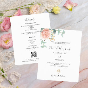 Convite de casamento RSVP detalhe QR rosa floral
