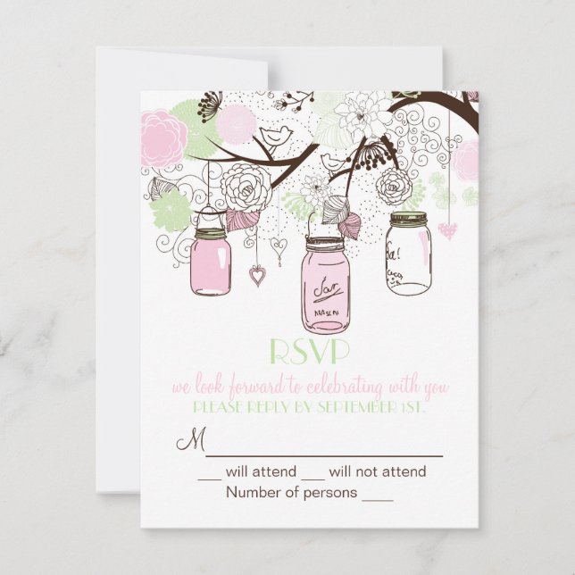 Convite de Casamento RSVP em Pote de Vidro Rosa Ve (Frente)