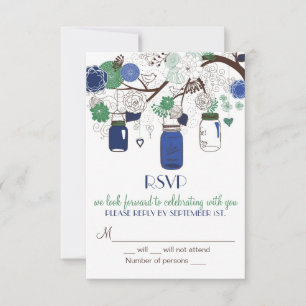 Convite de Casamento RSVP em Potes de Mason Azul e