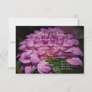 convite de casamento RSVP flor dália roxa