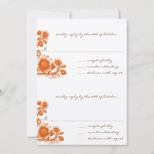Convite de Casamento RSVP Flor Vintage Laranja (Frente)