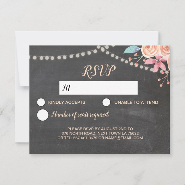 Convite de Casamento RSVP Flores Luzes Coral Rosa (Frente)