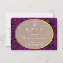 Convite de Casamento RSVP Luxo Roxo e Dourado