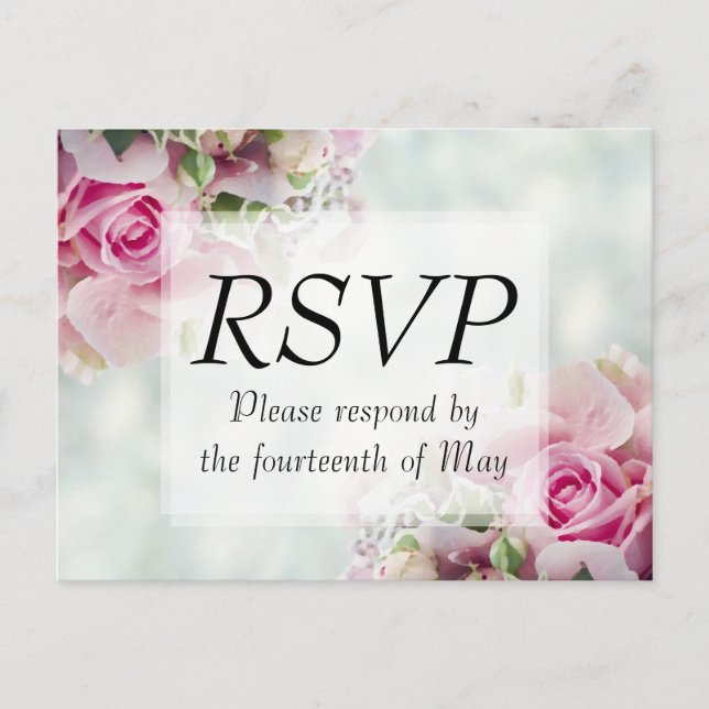 Convite de casamento RSVP Postcard Roses Rosa (Frente)