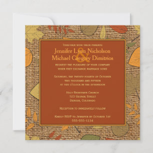 Convite de casamento Russo FAUX Burlap & Autumn De