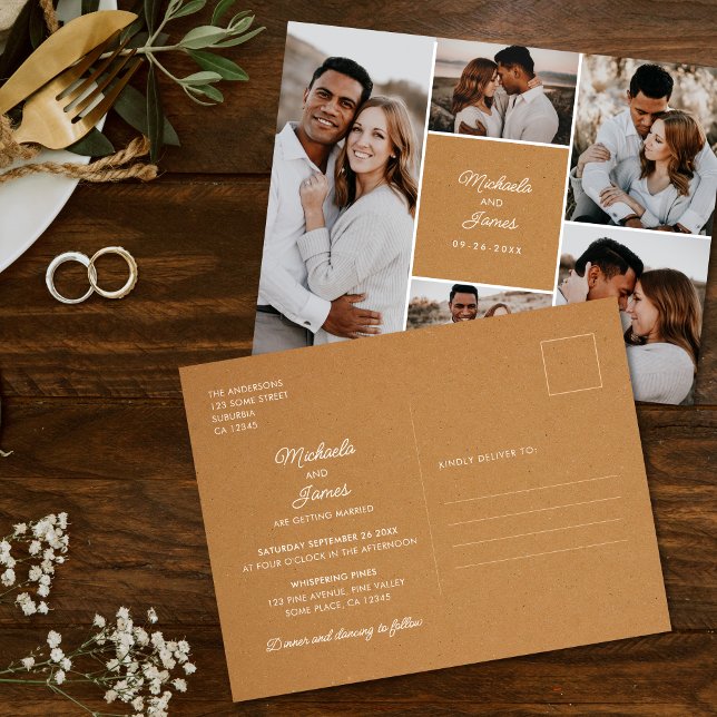 Convite De Casamento Rustic 5-Photo Faux Kraft Pap (Criador carregado)