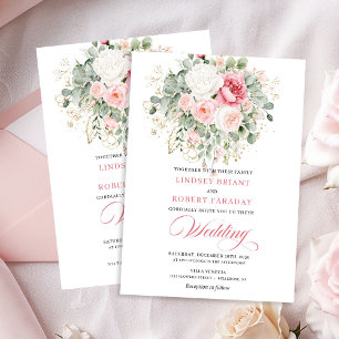Convite de Casamento Rustic Blush Rose Greenery Go