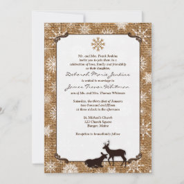 Convite de Casamento Rustic Burlap, Flocos de Neve