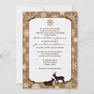 Convite de Casamento Rustic Burlap, Flocos de Neve