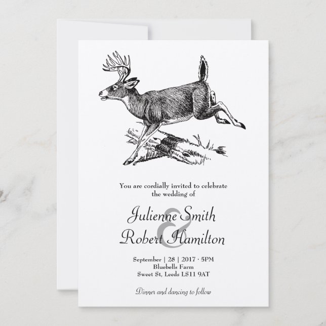 Convite de Casamento Rustic Deer Woodland (Frente)