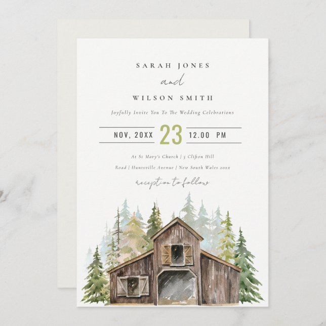 Convite de casamento Rustic Elegant Pine Forest (Frente/Verso)