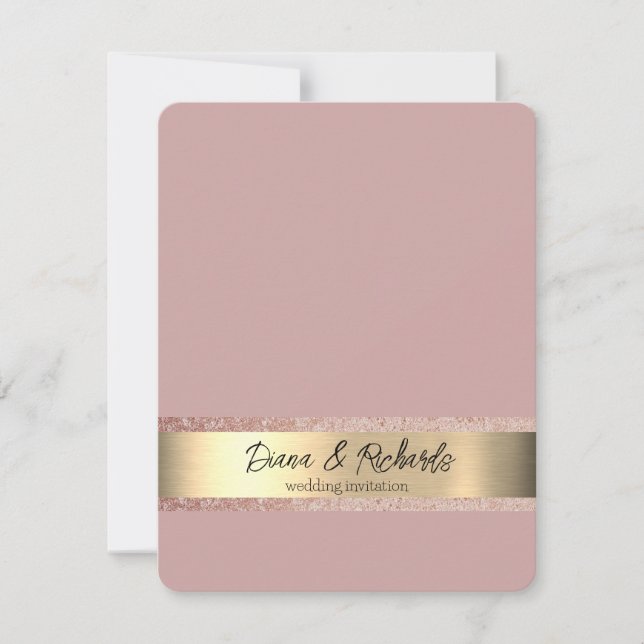 Convite De Casamento Rustic Faux Foil Dourado Rosa (Frente)