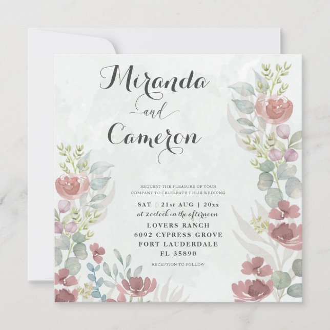 Convite De Casamento Rustic Floral Orange Watercol (Frente)