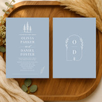 Convite de Casamento Rustic Forest Dusty Blue Line