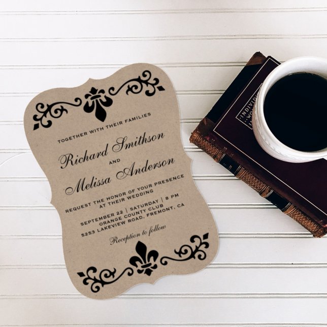 Convite de Casamento Rustic Kraft Black Flourish (Criador carregado)