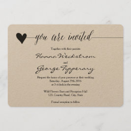 Convite de casamento Rustic Kraft, caligrafia