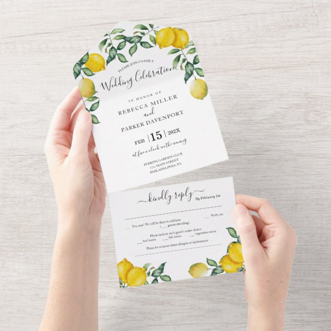 Convite de casamento Rustic Lemons tudo em um (Tearaway)